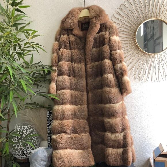 Absolutely stunning Koslows warm fluffy brown cream real fur maxi trench coat - Picture 1 of 7